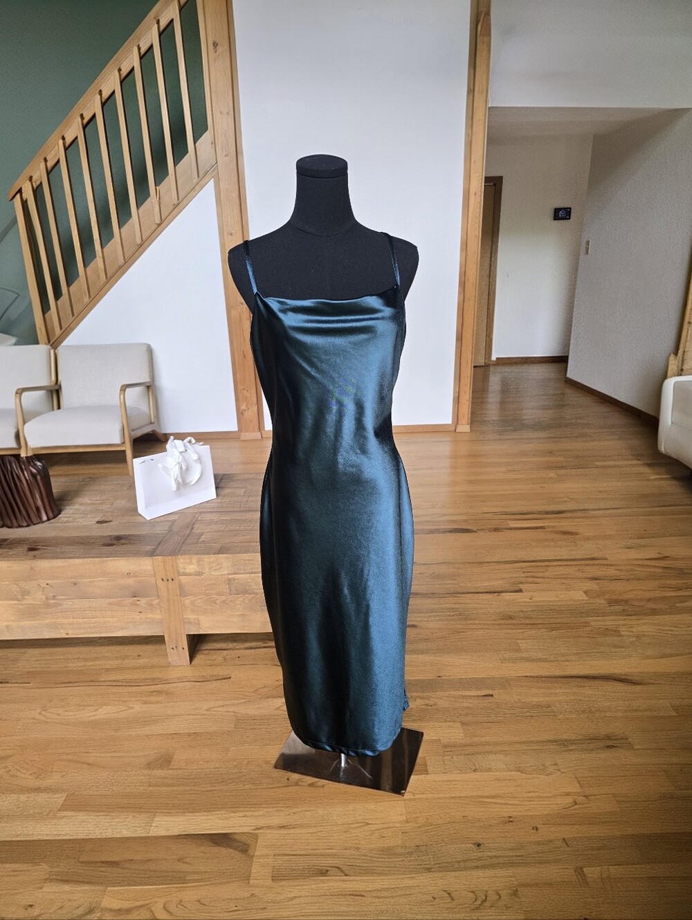 Satin Slip Dress in Deep Teal